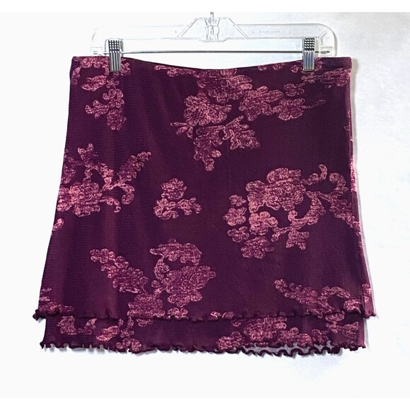 Free People Floral Layered Knit Skirt Large Multicolor Lettuce Hem Stretch Flaws - Picture 4 of 16